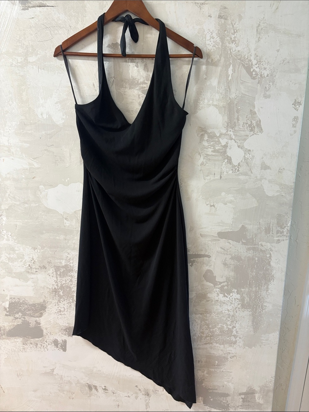 Charlotte Russe Black Backless Halter Asymmetrical Slip Dress